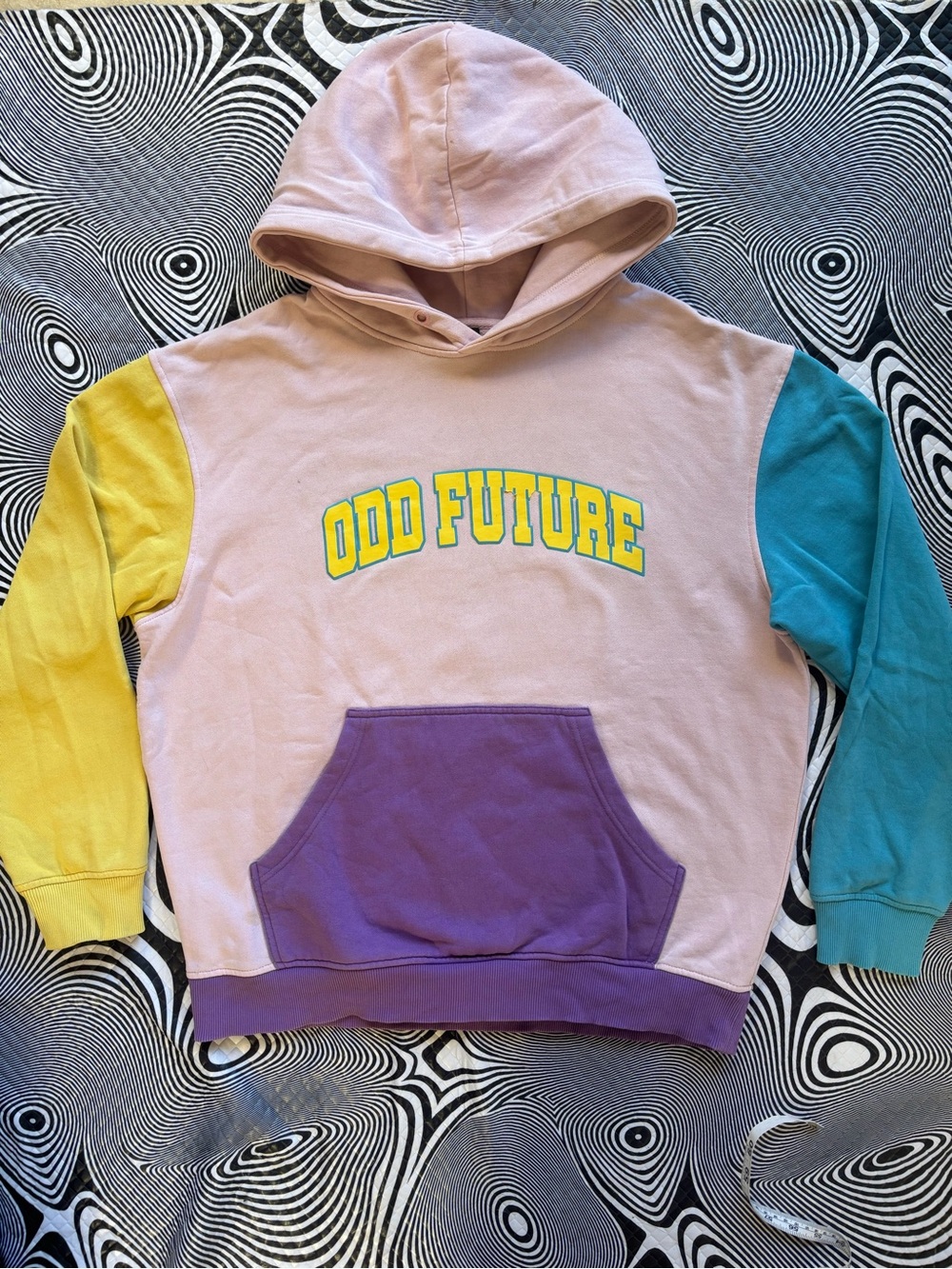 Odd Future Pastel Pink Hoodie with Yellow, Teal & Purple Accents